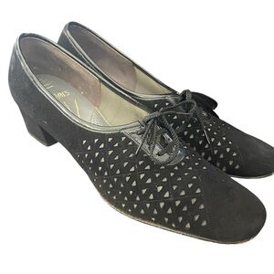 Vintage Florsheim‎ Ramblers Black Suede Laced Heeled Loafters 9.5 Academia Nerdy